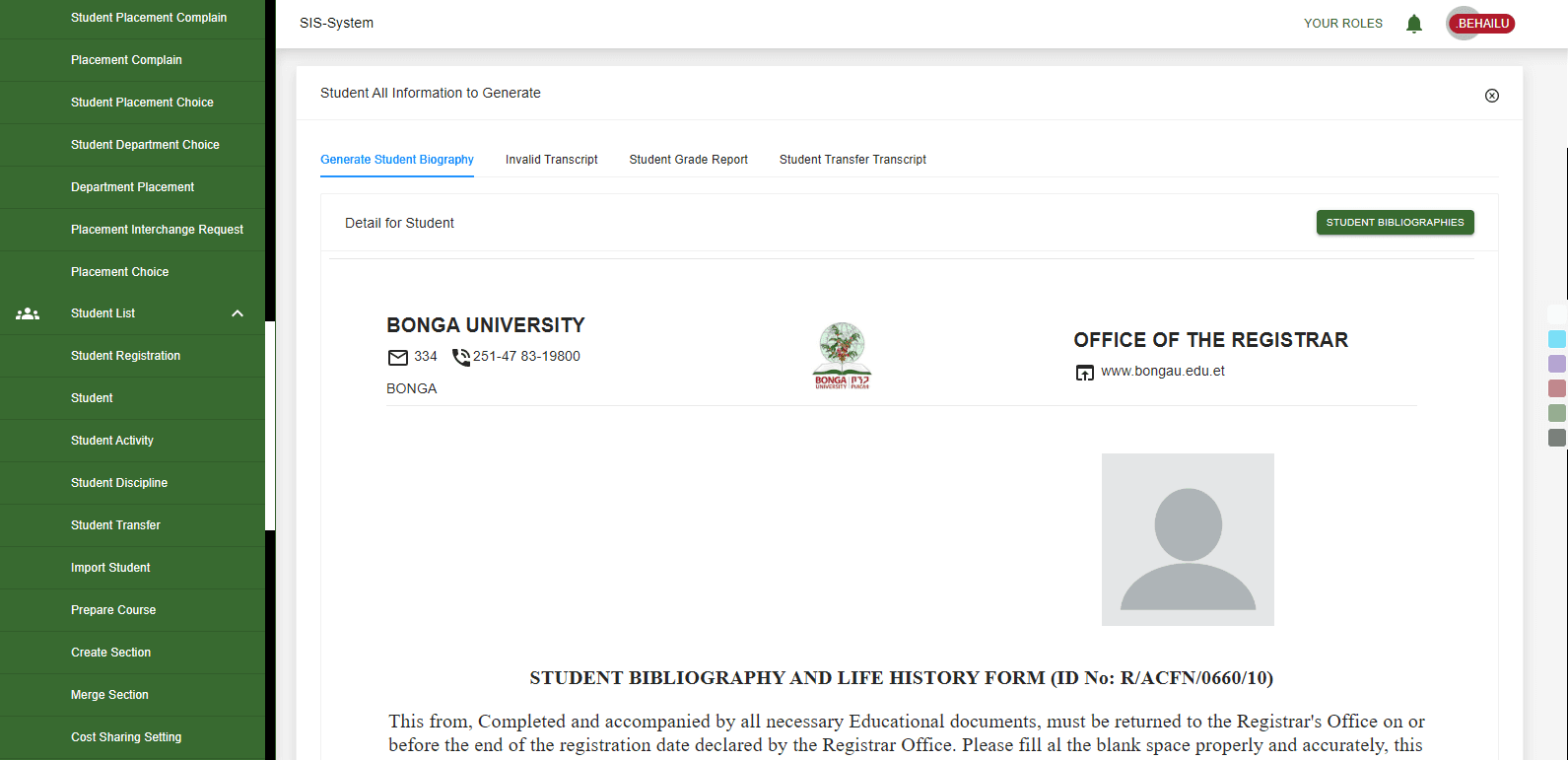 Student Information System (SIS)